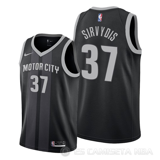 Camiseta Deividas Sirvydis #37 Detroit Pistons Ciudad 2019-20 Negro - Haga un click en la imagen para cerrar